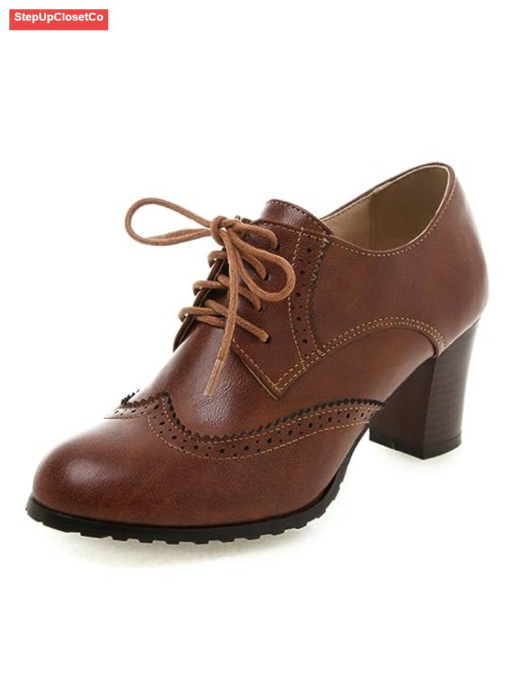 Womens Chunky Heel Lace Up Oxfords Brogues Round Toe Block Heel Vintage